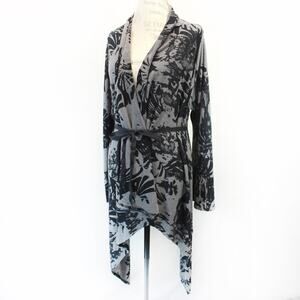 Bryn Walker Vintage Knit Sweater Cardigan Tie Waist Floral Print Cozy Medium